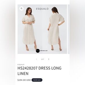 ESQUALO Long Linen Lightweight Dress Casual Resort Natural NWT Size 2XL